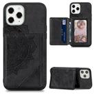 For iPhone 12 / 12 Pro Mandala Embossed Magnetic Cloth Case with Holder & Card Slots & Wallet & Photo Frame(Black) - 1