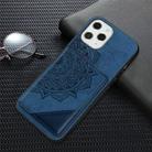 For iPhone 12 / 12 Pro Mandala Embossed Magnetic Cloth Case with Holder & Card Slots & Wallet & Photo Frame(Blue) - 2