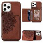 For iPhone 12 Pro Max Mandala Embossed Magnetic Cloth Case with Holder & Card Slots & Wallet & Photo Frame(Brown) - 1