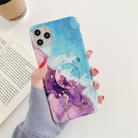 For iPhone 12 / 12 Pro Ocean Wave Coral IMD Smooth Marbled Mobile Phone Case with Folding Holder(Purple SA5) - 1