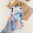 For iPhone 12 mini Ocean Wave Coral IMD TPU Smooth Marble Mobile Phone Protective Case with Ring Metal Rhinestone Holder(Blue SZ3) - 1