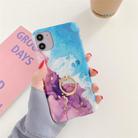 For iPhone 12 mini Ocean Wave Coral IMD TPU Smooth Marble Mobile Phone Protective Case with Ring Metal Rhinestone Holder(Purple SZ5) - 1