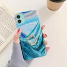 For iPhone 12 / 12 Pro Ocean Wave Coral IMD TPU Smooth Marble Mobile Phone Protective Case with Ring Metal Rhinestone Holder(Green SZ1) - 1