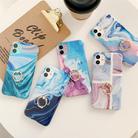 For iPhone 12 / 12 Pro Ocean Wave Coral IMD TPU Smooth Marble Mobile Phone Protective Case with Ring Metal Rhinestone Holder(Blue SZ3) - 2