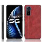 For Vivo iQOO 5 5G Shockproof Sewing Cow Pattern Skin PC + PU + TPU Case(Red) - 1