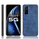 For Vivo iQOO 5 5G Shockproof Sewing Cow Pattern Skin PC + PU + TPU Case(Blue) - 1