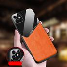 For iPhone 12 All-inclusive Leather + Organic Glass Phone Case with Metal Iron Sheet(Orange) - 1