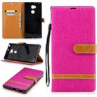 Color Matching Denim Texture Leather Case for    Sony Xa2 Ultra   , with Holder & Card Slots & Wallet & Lanyard(Rose Red) - 1