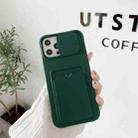 For iPhone 11 Pro Sliding Camera Cover Design TPU Protective Case With Card Slot & Neck Lanyard (Deep Green) - 1