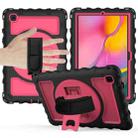 For Samsung Galaxy Tab A7 2020 (T500 / T505) 360 Degree Rotation PC + Silicone Shockproof Combination Case with Holder & Hand Grip Strap & Neck Strap(Black+Hot Pink) - 1