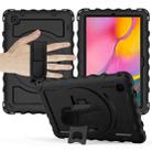 For Samsung Galaxy Tab A7 2020 (T500 / T505) 360 Degree Rotation PC + Silicone Shockproof Combination Case with Holder & Hand Grip Strap & Neck Strap(Black) - 1