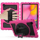 For Samsung Galaxy Tab A7 2020 (T500 / T505) 360 Degree Rotation PC + Silicone Shockproof Combination Case with Holder & Hand Grip Strap & Neck Strap(Hot Pink) - 1
