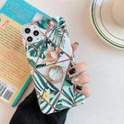 For iPhone 12 Pro Max Plating Geometric Flower Series IMD TPU Mobile Phone Case With Ring Bracket Rhinestones(Green PC2) - 1