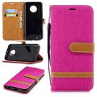 Color Matching Denim Texture Leather Case for Motorola G6 , with Holder & Card Slots & Wallet & Lanyard(Rose Red) - 1