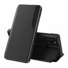 For Galaxy A21S Side Display Magnetic Shockproof Horizontal Flip Leather Case with Holder(Black) - 1