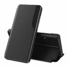 For Galaxy A70/A70S Side Display Magnetic Shockproof Horizontal Flip Leather Case with Holder(Black) - 1
