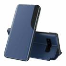 For Samsung Galaxy S10 Side Display Magnetic Shockproof Horizontal Flip Leather Case with Holder(Blue) - 1