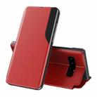 For Samsung Galaxy S10 Plus Side Display Magnetic Shockproof Horizontal Flip Leather Case with Holder(Red) - 1