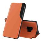 For Samsung Galaxy S9 Side Display Magnetic Shockproof Horizontal Flip Leather Case with Holder(Orange) - 1