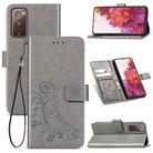 For Galaxy S20 FE / S20 Lite Four-leaf Clasp Embossed Buckle Mobile Phone Protection Leather Case with Lanyard & Card Slot & Wallet & Bracket Function(Grey) - 1