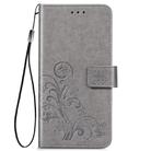 For Xiaomi Poco X3 NFC Four-leaf Clasp Embossed Buckle Mobile Phone Protection Leather Case with Lanyard & Card Slot & Wallet & Bracket Function(Grey) - 2