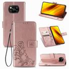 For Xiaomi Poco X3 NFC Four-leaf Clasp Embossed Buckle Mobile Phone Protection Leather Case with Lanyard & Card Slot & Wallet & Bracket Function(Rose Gold) - 1