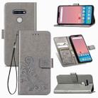 For LG Style 3  Four-leaf Clasp Embossed Buckle Mobile Phone Protection Leather Case with Lanyard & Card Slot & Wallet & Bracket Function(Gray) - 1