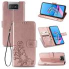 For Asus Zenfone 7 / 7 Pro  Four-leaf Clasp Embossed Buckle Mobile Phone Protection Leather Case with Lanyard & Card Slot & Wallet & Bracket Function(Rose Gold) - 1