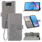 For Asus Zenfone 7 / 7 Pro  Four-leaf Clasp Embossed Buckle Mobile Phone Protection Leather Case with Lanyard & Card Slot & Wallet & Bracket Function(Gray) - 1