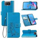 For Asus Zenfone 7 / 7 Pro  Four-leaf Clasp Embossed Buckle Mobile Phone Protection Leather Case with Lanyard & Card Slot & Wallet & Bracket Function(Blue) - 1