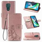 For Motorola Moto G9 Play Four-leaf Clasp Embossed Buckle Mobile Phone Protection Leather Case with Lanyard & Card Slot & Wallet & Bracket Function(Rose Gold) - 1