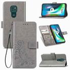 For Motorola Moto G9 Play Four-leaf Clasp Embossed Buckle Mobile Phone Protection Leather Case with Lanyard & Card Slot & Wallet & Bracket Function(Gray) - 1