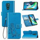 For Motorola Moto G9 Play Four-leaf Clasp Embossed Buckle Mobile Phone Protection Leather Case with Lanyard & Card Slot & Wallet & Bracket Function(Blue) - 1