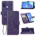 For Oppo A53 2020 Four-leaf Clasp Embossed Buckle Mobile Phone Protection Leather Case with Lanyard & Card Slot & Wallet & Bracket Function(Purple) - 1