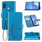 For Oppo A53 2020 Four-leaf Clasp Embossed Buckle Mobile Phone Protection Leather Case with Lanyard & Card Slot & Wallet & Bracket Function(Blue) - 1