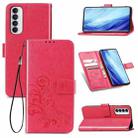 For Oppo Reno4 Pro 4G Four-leaf Clasp Embossed Buckle Mobile Phone Protection Leather Case with Lanyard & Card Slot & Wallet & Bracket Function(Magenta) - 1