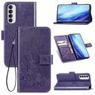 For Oppo Reno4 Pro 4G Four-leaf Clasp Embossed Buckle Mobile Phone Protection Leather Case with Lanyard & Card Slot & Wallet & Bracket Function(Purple) - 1