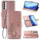 For Oppo Reno4 Pro 4G Four-leaf Clasp Embossed Buckle Mobile Phone Protection Leather Case with Lanyard & Card Slot & Wallet & Bracket Function(Rose Gold) - 1