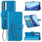 For Oppo Reno4 Pro 4G Four-leaf Clasp Embossed Buckle Mobile Phone Protection Leather Case with Lanyard & Card Slot & Wallet & Bracket Function(Blue) - 1