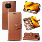 For  Xiaomi Poco X3 NFC Retro Solid Color Leather Buckle Phone Case with Lanyard & Photo Frame & Card Slot & Wallet & Stand Function(Brown) - 1