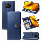 For  Xiaomi Poco X3 NFC Retro Solid Color Leather Buckle Phone Case with Lanyard & Photo Frame & Card Slot & Wallet & Stand Function(Blue) - 1