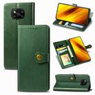 For  Xiaomi Poco X3 NFC Retro Solid Color Leather Buckle Phone Case with Lanyard & Photo Frame & Card Slot & Wallet & Stand Function(Green) - 1