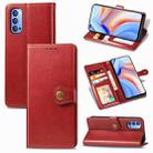 For Oppo Reno4 4G Retro Solid Color Leather Buckle Phone Case with Lanyard & Photo Frame & Card Slot & Wallet & Stand Function(Red) - 1