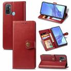 For Oppo A53 2020 Retro Solid Color Leather Buckle Phone Case with Lanyard & Photo Frame & Card Slot & Wallet & Stand Function(Red) - 1