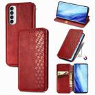 For Oppo Reno4 Pro 4G Cubic Grid Pressed Horizontal Flip Magnetic PU Leather Case with Holder & Card Slots & Wallet(Red) - 1