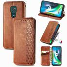 For Motorola Moto G9 Play Cubic Grid Pressed Horizontal Flip Magnetic PU Leather Case with Holder & Card Slots & Wallet(Brown) - 1