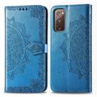 For Galaxy S20 FE / S20 Lite Mandala Flower Embossed Horizontal Flip Leather Case with Bracket / Card Slot / Wallet / Lanyard(Blue) - 1