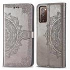 For Galaxy S20 FE / S20 Lite Mandala Flower Embossed Horizontal Flip Leather Case with Bracket / Card Slot / Wallet / Lanyard(Gray) - 1