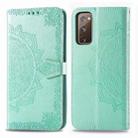 For Galaxy S20 FE / S20 Lite Mandala Flower Embossed Horizontal Flip Leather Case with Bracket / Card Slot / Wallet / Lanyard(Green) - 1