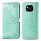 For Xiaomi Poco X3 NFC Mandala Flower Embossed Horizontal Flip Leather Case with Bracket / Card Slot / Wallet / Lanyard(Green) - 1